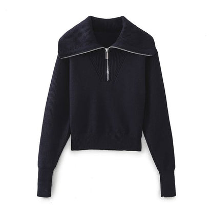 Half-Zip Stand Collar Crop Sweater