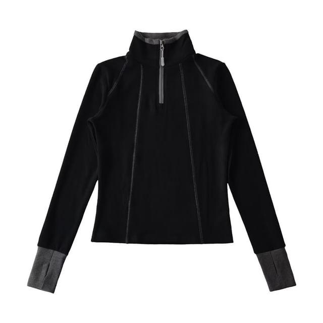 Contrast Trim Half-Zip Stand Collar Sweatshirt