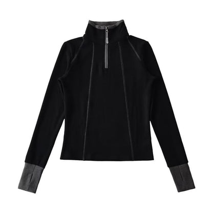 Contrast Trim Half-Zip Stand Collar Sweatshirt
