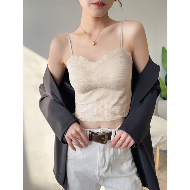 Padded V-Neck Perforated Crop Camisole