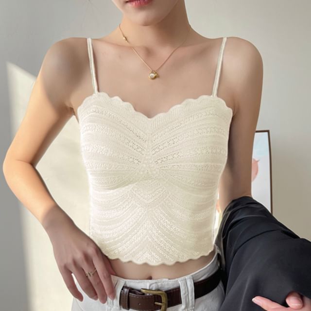 Padded V-Neck Perforated Crop Camisole