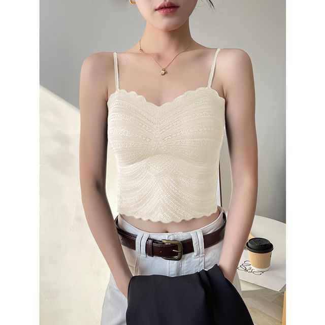 Padded V-Neck Perforated Crop Camisole