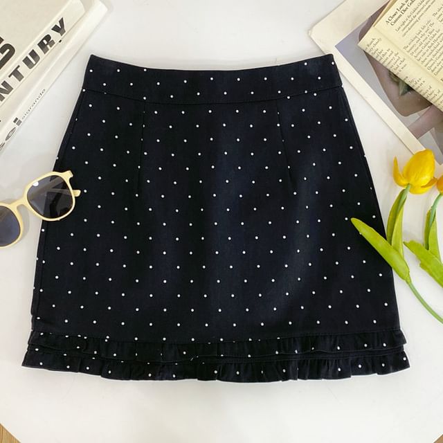 Micro Dot Mid-Waist Mini Skirt