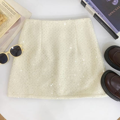 Tweed Sequin High-Waist Mini Skirt