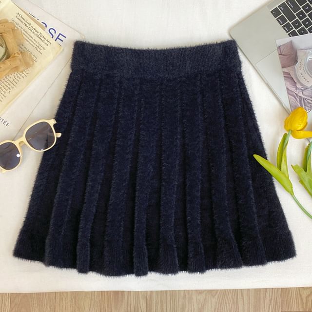 Knit Mid-Waist Solid Mini Skirt