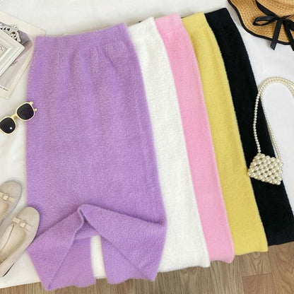 Fleece High-Waist Solid Maxi Skirt