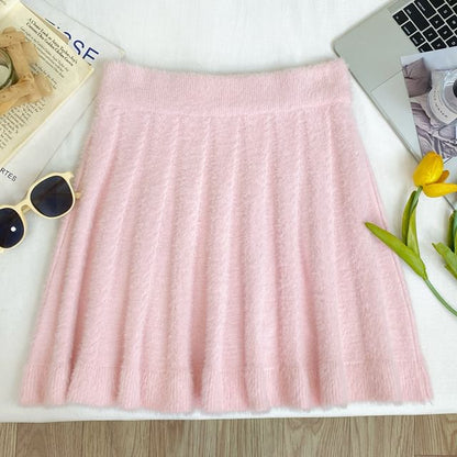 Knit Mid-Waist Solid Mini Skirt