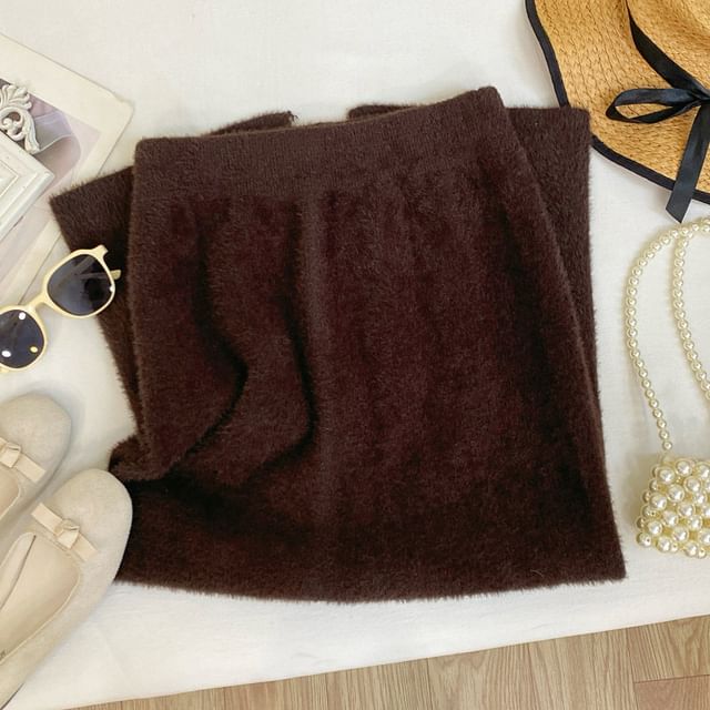 Fleece High-Waist Solid Maxi Skirt