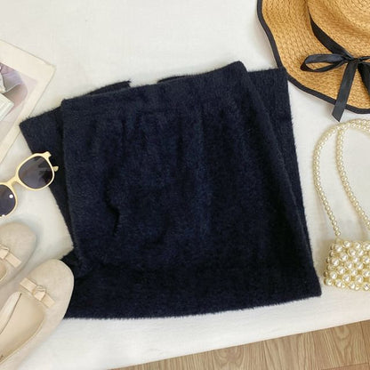 Fleece High-Waist Solid Maxi Skirt