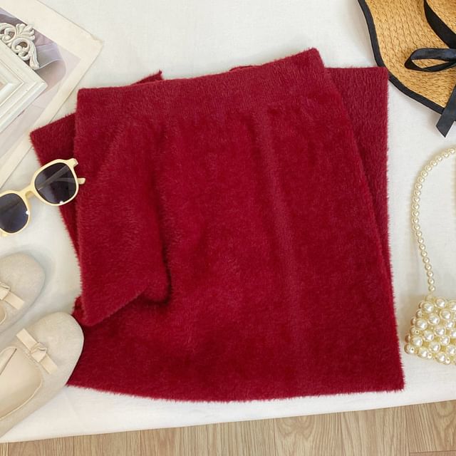Fleece High-Waist Solid Maxi Skirt
