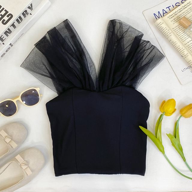 Sleeveless V-Neck Solid Crop Tee with Cap Sleeves