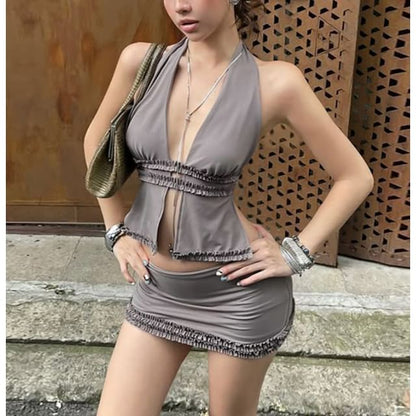 Halter Crop Top and Low Waist Mini Skirt Set