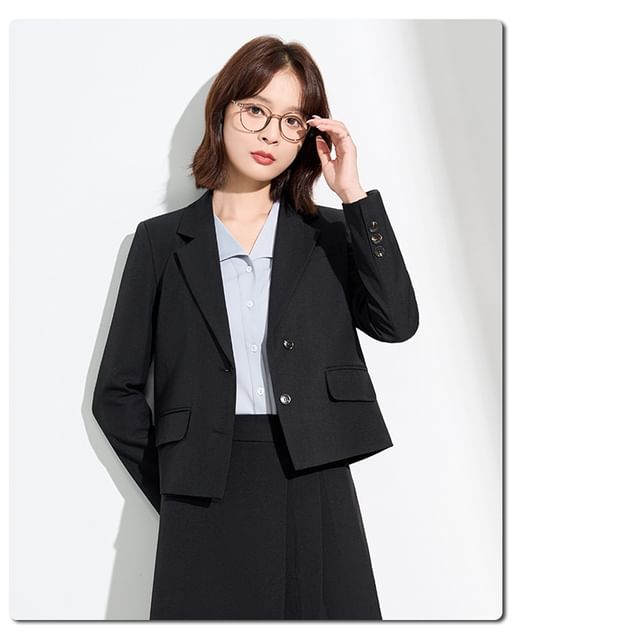Blazer and High Waist Midi A-Line Skirt Set