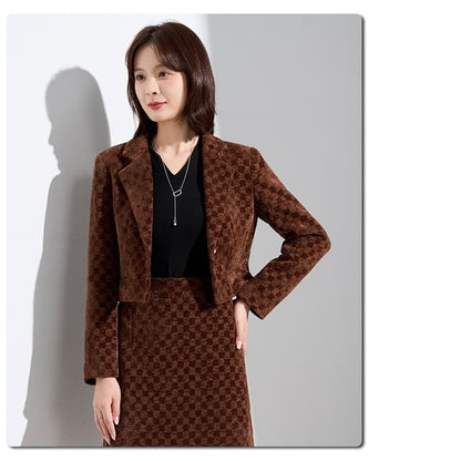 Checkerboard Crop Blazer and Mini Skirt Set