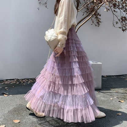 Maxi Tiered Skirt with High Waist