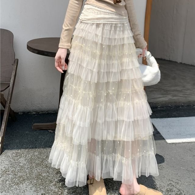 Maxi Tiered Skirt with High Waist