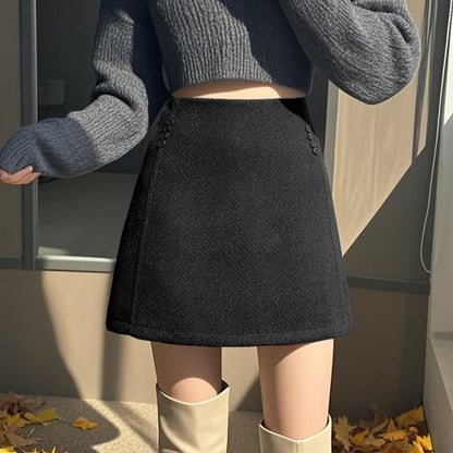 Wool Mini A-Line Skirt with High Waist