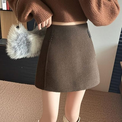 Wool Mini A-Line Skirt with High Waist
