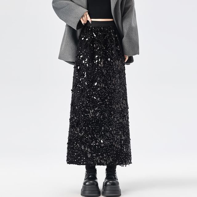 Sequined Maxi A-Line Skirt