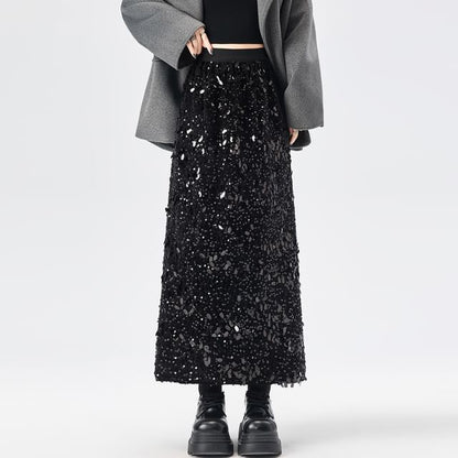 Sequined Maxi A-Line Skirt
