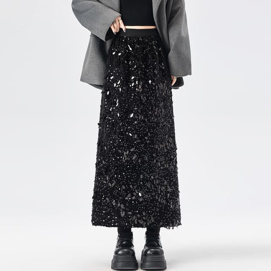 Sequined Maxi A-Line Skirt