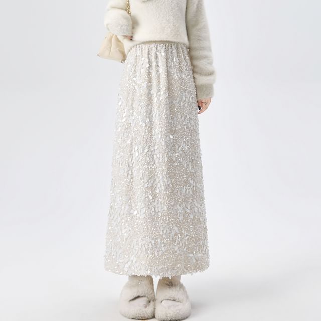 Sequined Maxi A-Line Skirt