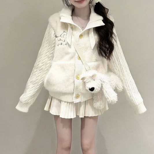 Stand Collar Plain Panel Button Up Cardigan