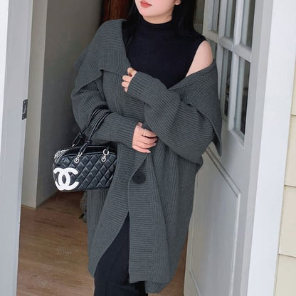 [XL-2XL] Collared Plain Ribbed Cardigan