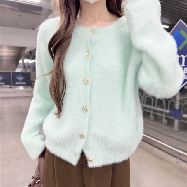 Round Neck Plain Cardigan