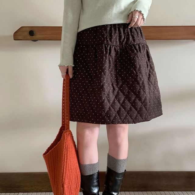 Dotted Quilted Mini A-Line Skirt