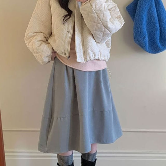 Plain Panel Midi A-Line Skirt