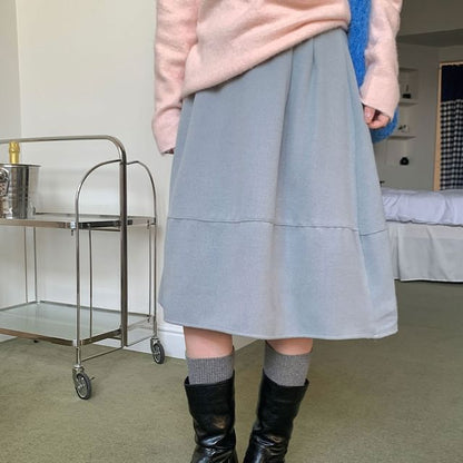 Plain Panel Midi A-Line Skirt