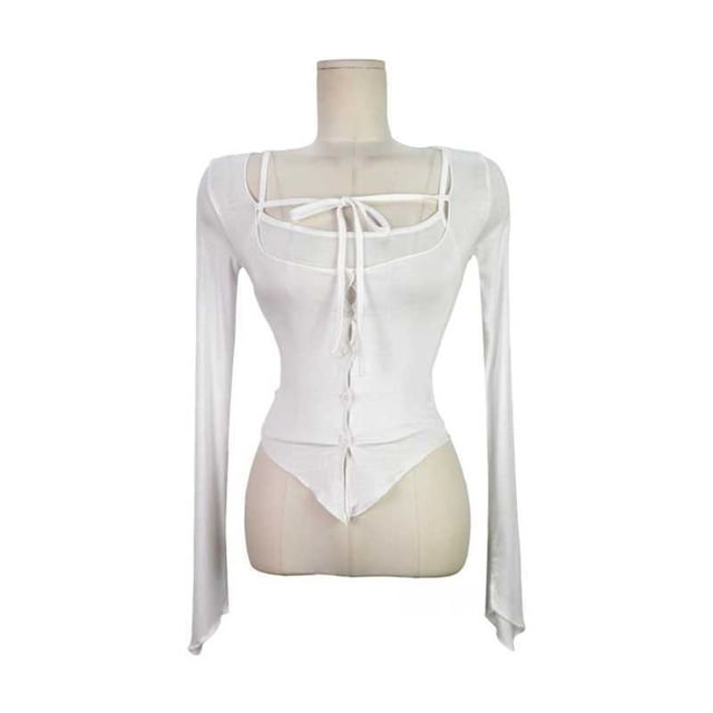 Set: Plain Crop Camisole Top + Scoop Neck Tie Front Button-Up Sheer Cardigan