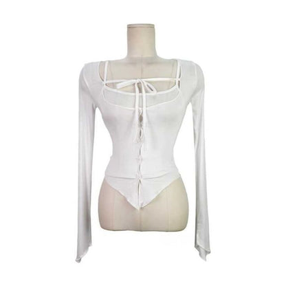 Set: Plain Crop Camisole Top + Scoop Neck Tie Front Button-Up Sheer Cardigan