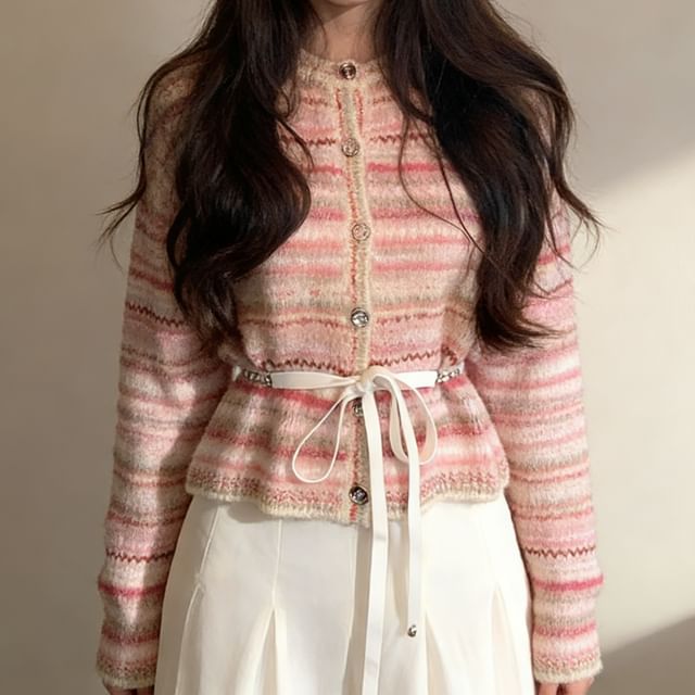 Round Neck Striped Cardigan