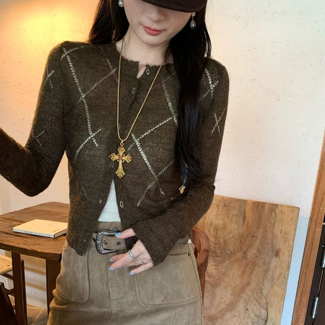 Button-Up Plain Crop Cardigan