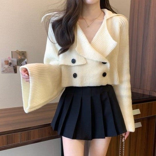 Double Breasted Plain Crop Cardigan