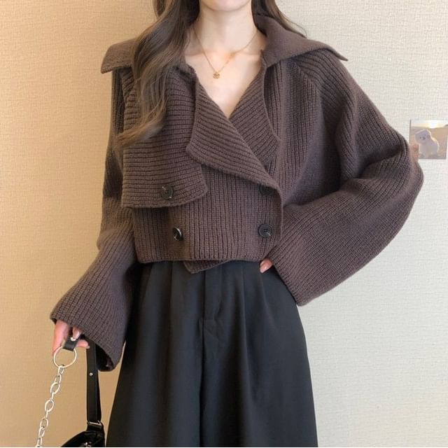 Double Breasted Plain Crop Cardigan