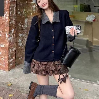 Collared Striped Button Up Cardigan