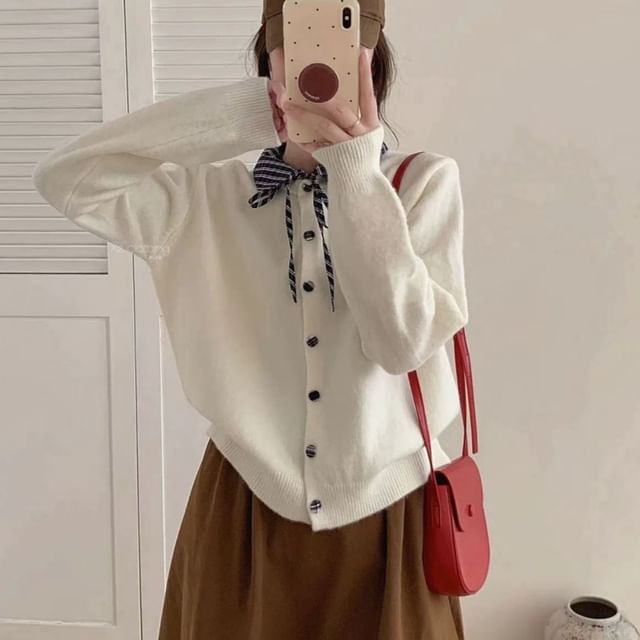 Collared Plaid Panel Button Up Cardigan