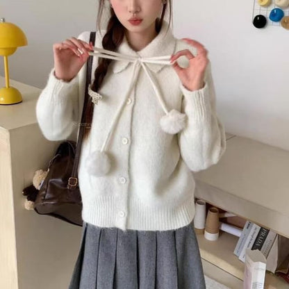 Collared Plain Two Tone Button Up Cardigan