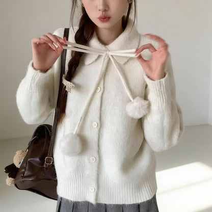 Collared Plain Two Tone Button Up Cardigan