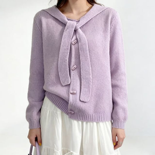 Sailor Collar Plain Toggle Button Cardigan