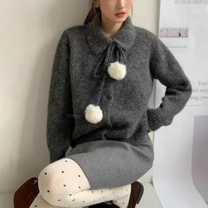 Collared Plain Two Tone Button Up Cardigan