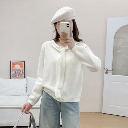 Sailor Collar Plain Toggle Button Cardigan