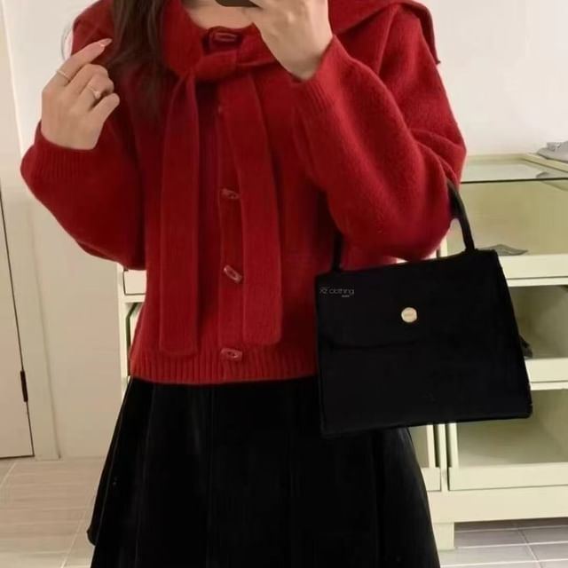 Sailor Collar Plain Toggle Button Cardigan