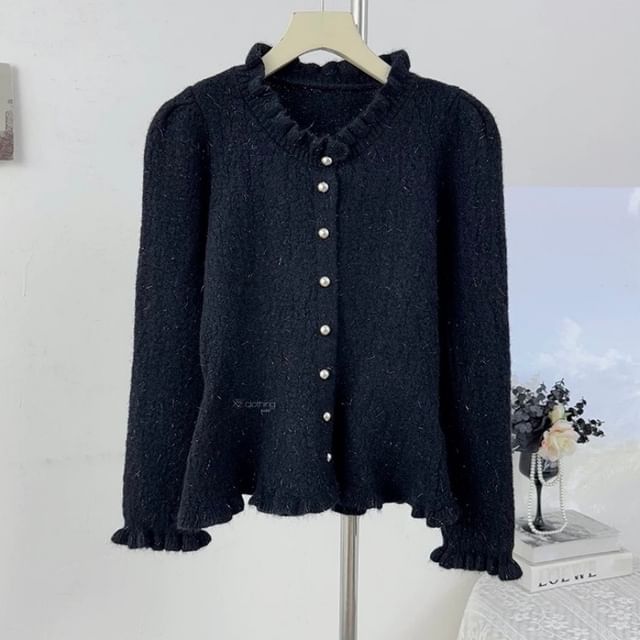 Stand Collar Plain Cropped Button Up Cardigan