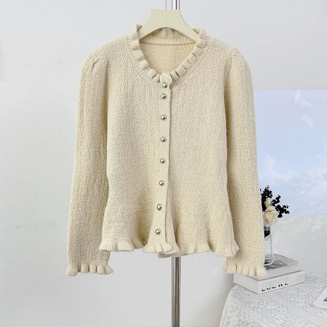 Stand Collar Plain Cropped Button Up Cardigan