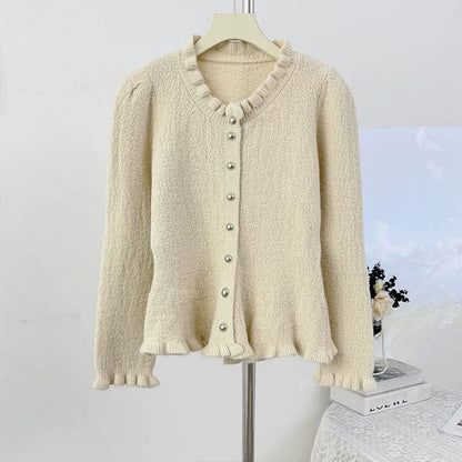 Stand Collar Plain Cropped Button Up Cardigan