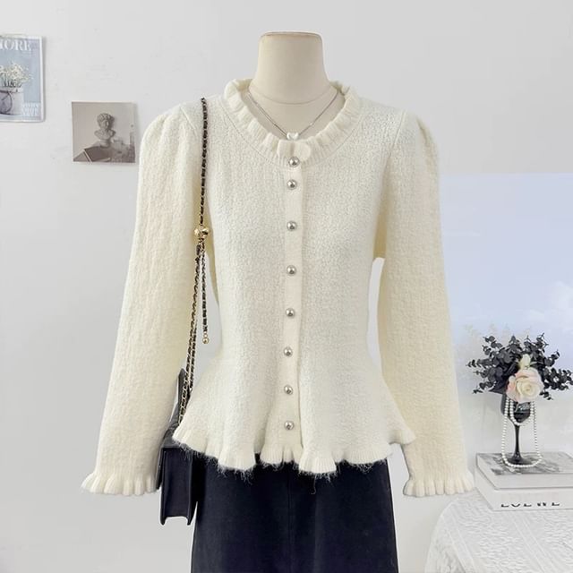 Stand Collar Plain Cropped Button Up Cardigan